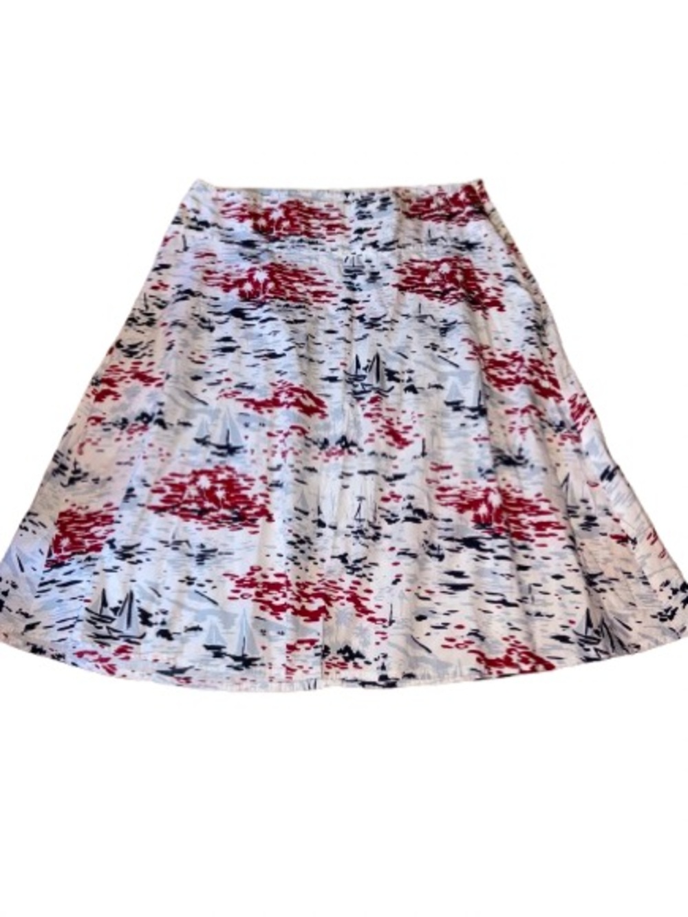 OshKosh B'gosh White A-Line Skirt with Red & Navy Sailboat Print size 10